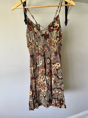 Angie Olive, Rust & Cream Boho Floral Dress